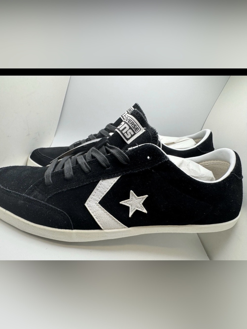 Converse Men’s Black Suede Low-Top Sneakers with White Star Chevron